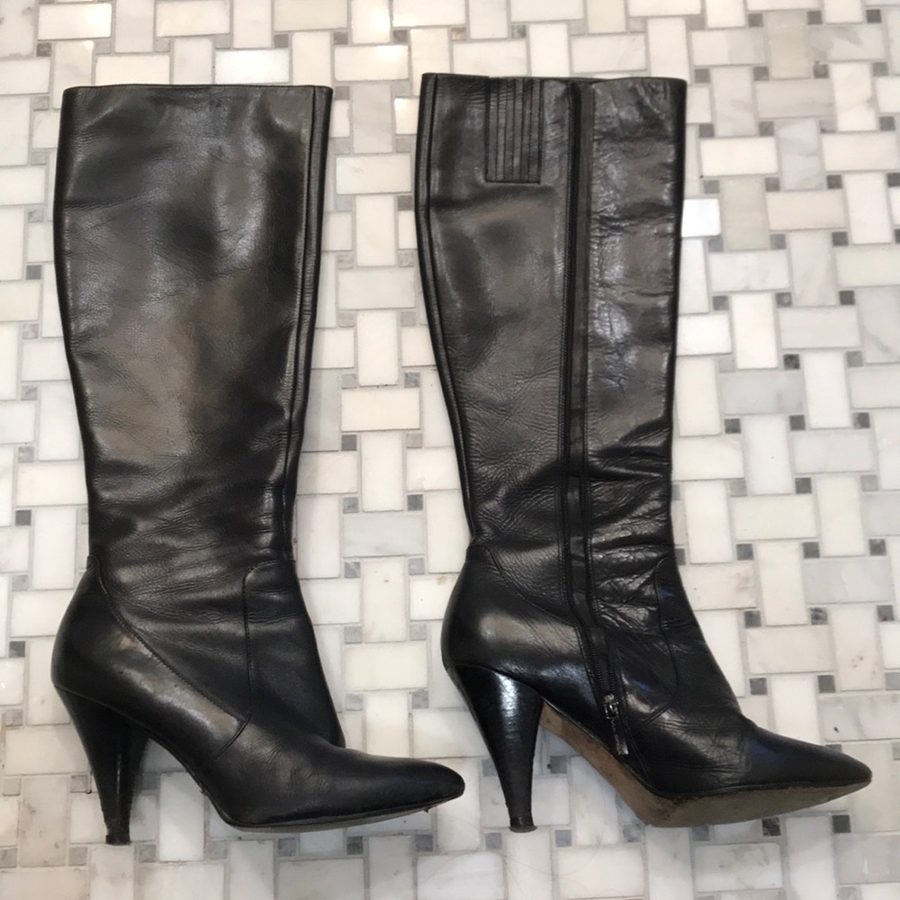 Black leather knee high boots